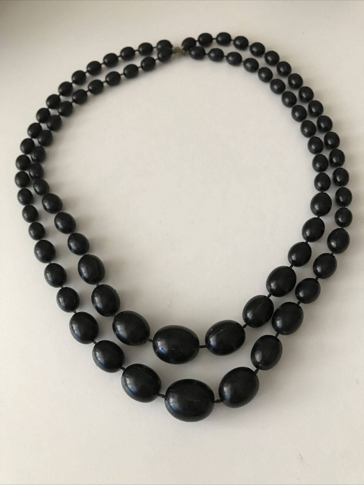 Vintage Classic Double Strand Black Plastic Beads. Graduated. Simple Chic Retro