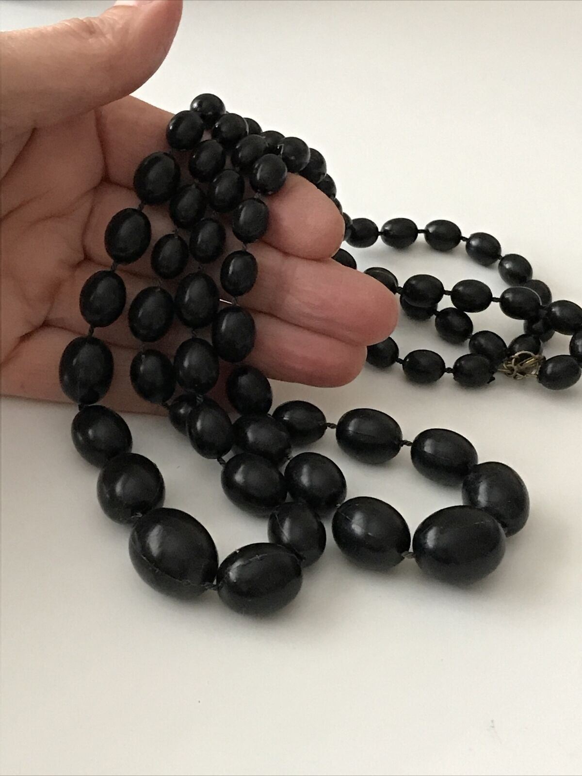 Vintage Classic Double Strand Black Plastic Beads. Graduated. Simple Chic Retro