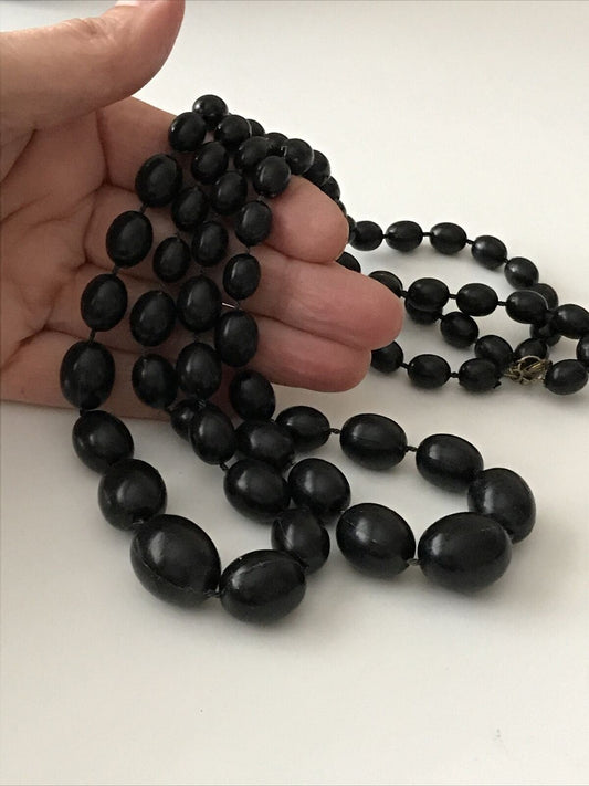 Vintage Classic Double Strand Black Plastic Beads. Graduated. Simple Chic Retro