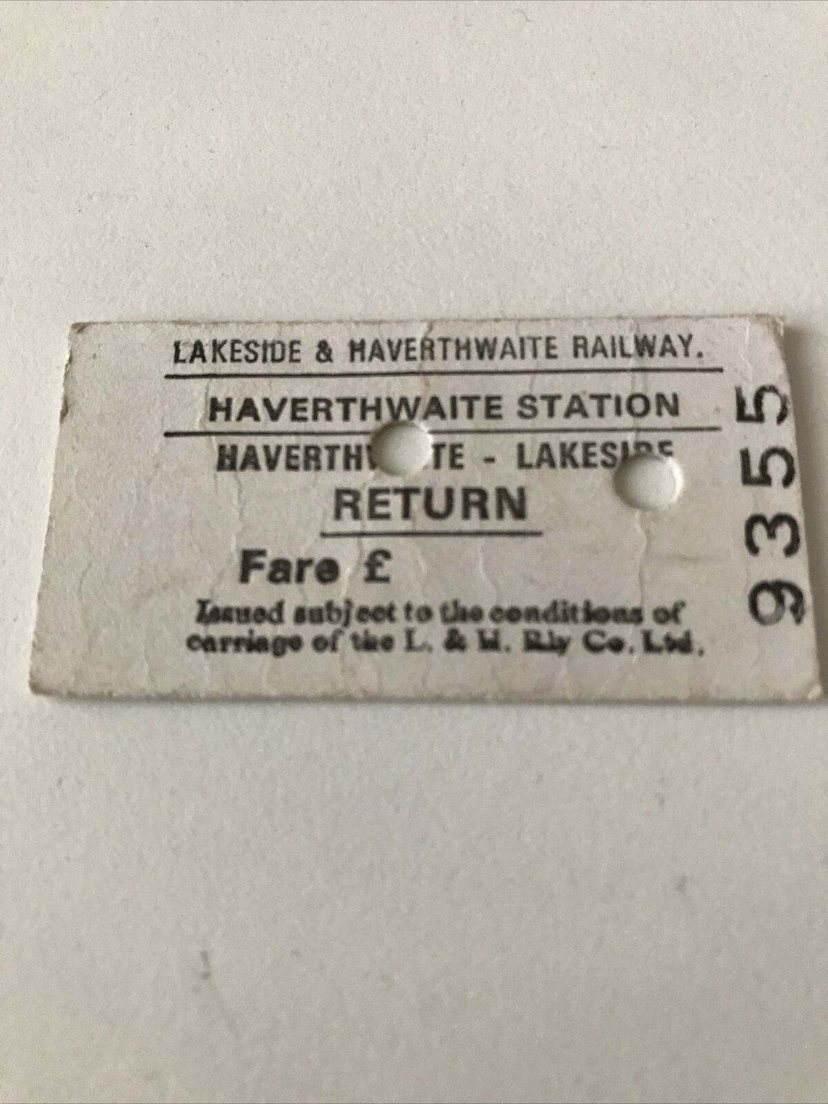 Railway Memorabilia Haverthwaite - Lakeside Return Ticket 1993 July 23 1990s