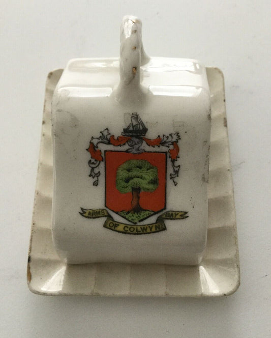 Arms Of Colwyn Bay Collectible Miniature Butter Dish. Wales. Vintage China.