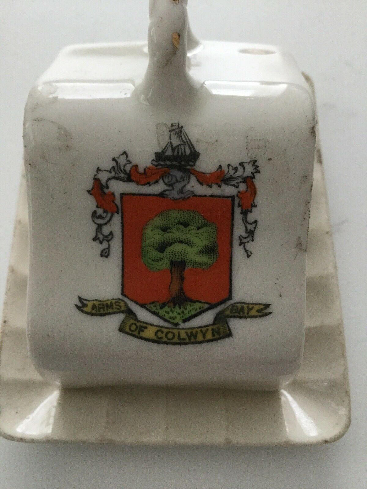 Arms Of Colwyn Bay Collectible Miniature Butter Dish. Wales. Vintage China.