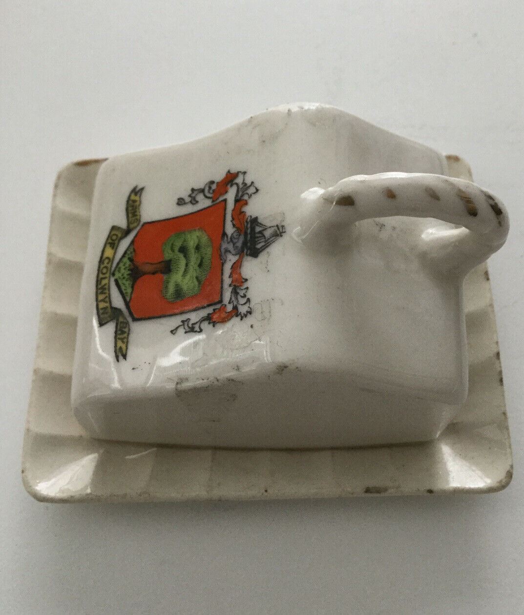 Arms Of Colwyn Bay Collectible Miniature Butter Dish. Wales. Vintage China.