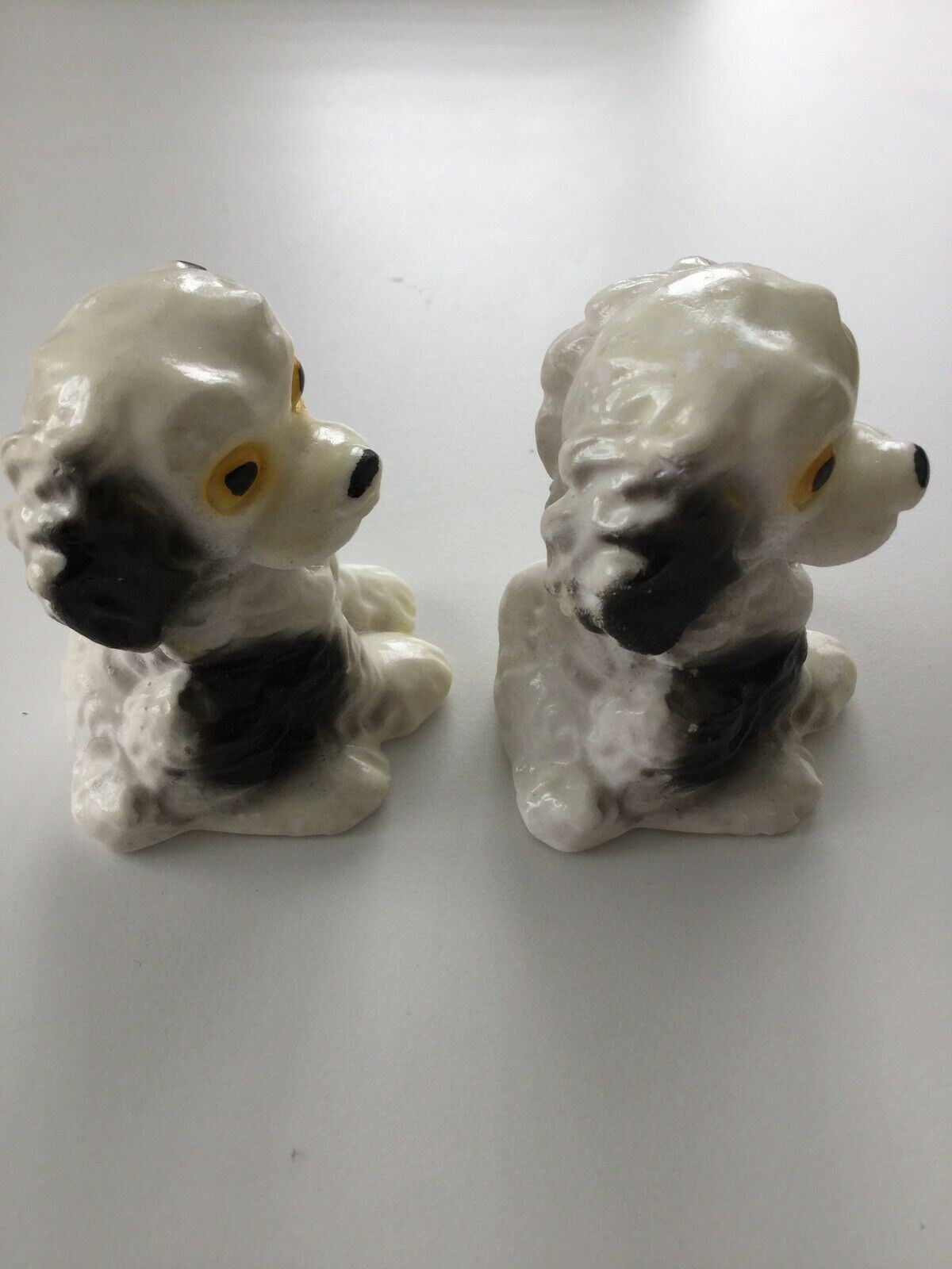 Pair Of Vintage Spaniel Dog Ornaments. Black And White. Ceramic. 1960s? Boxed