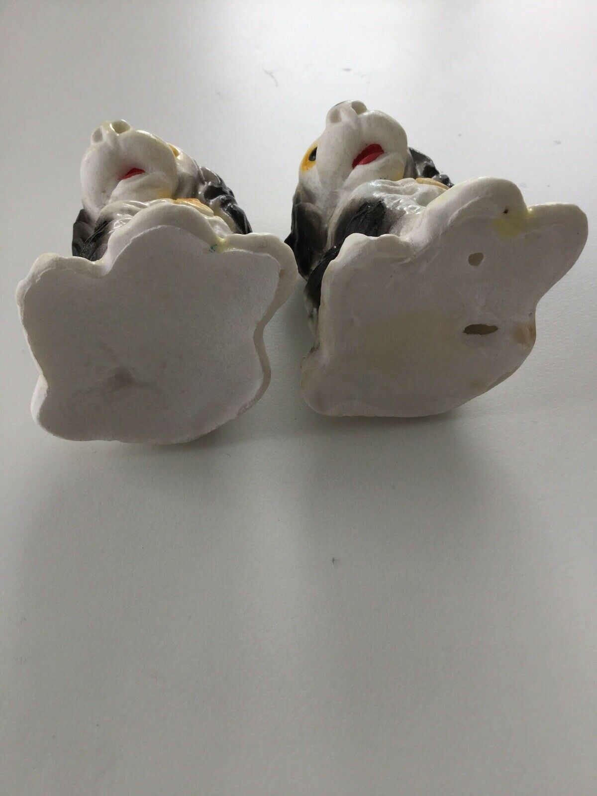 Pair Of Vintage Spaniel Dog Ornaments. Black And White. Ceramic. 1960s? Boxed