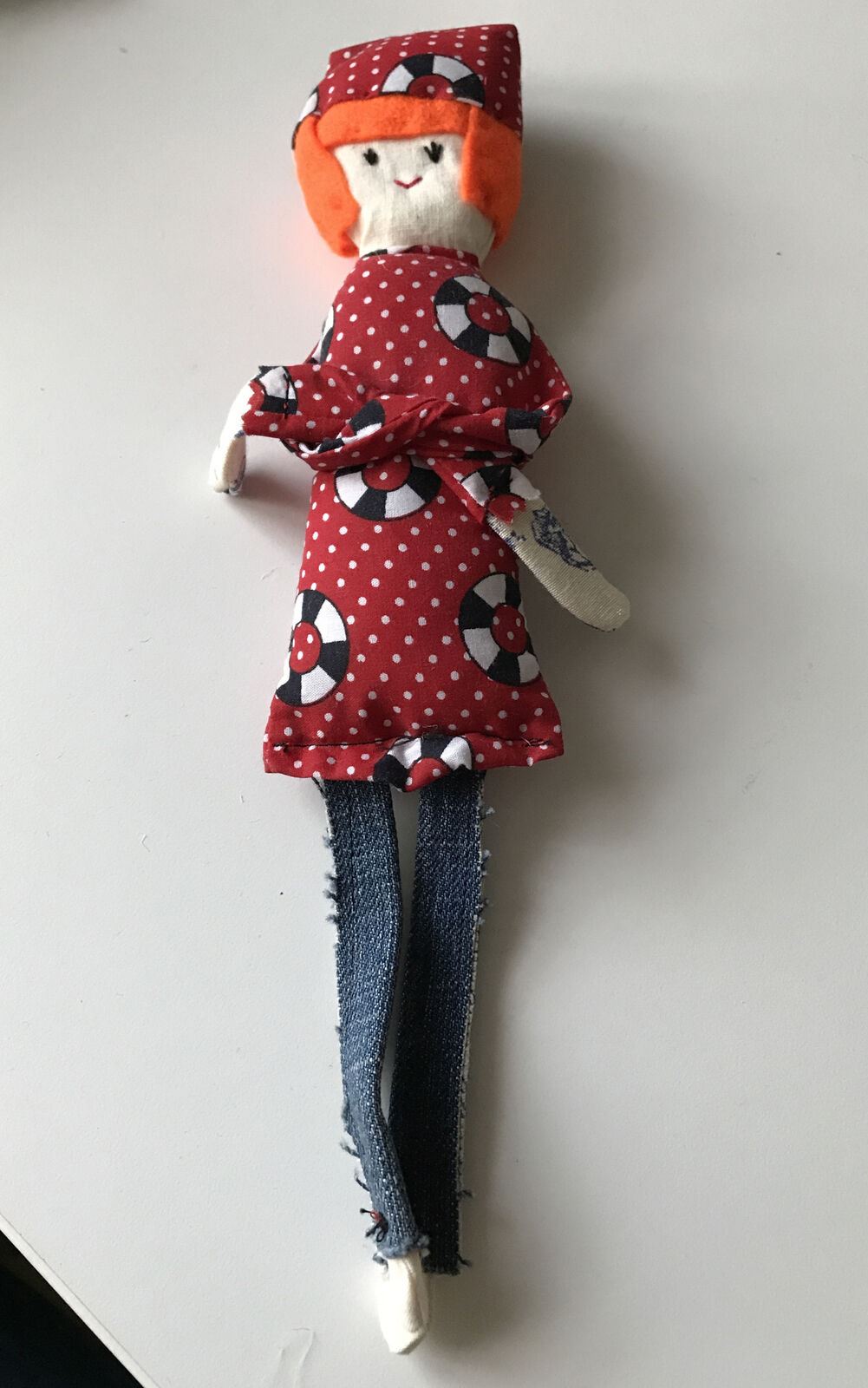 Hand Made Rag Doll 1950s Tattooed Lady Rockabilly Denim Retro Alternative Ginger