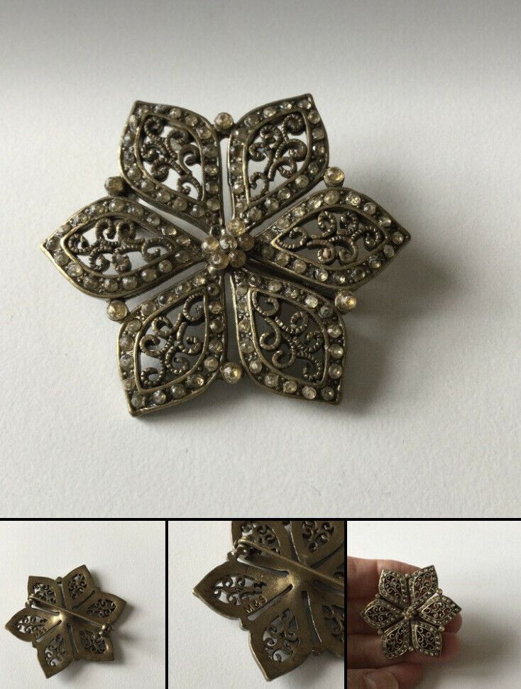 Pretty Flower Shaped Vintage Brooch. M&S Ornate Filigree Look