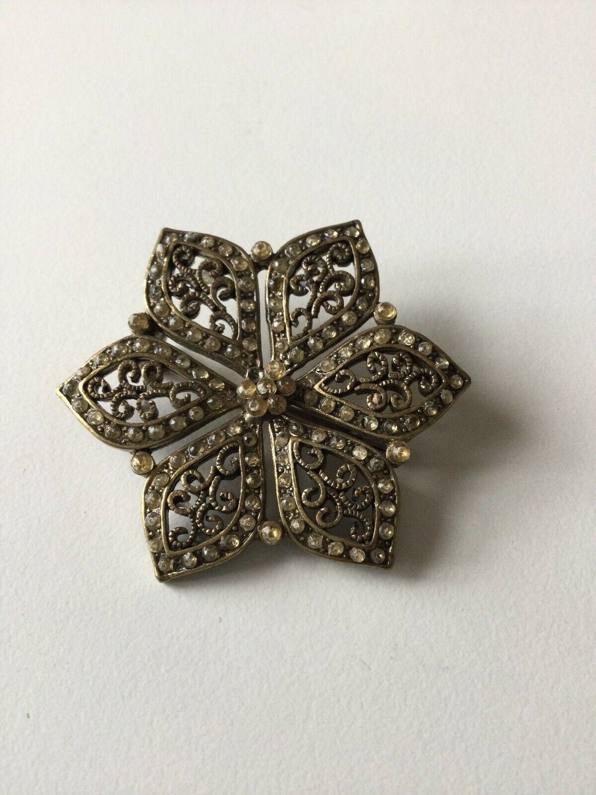 Pretty Flower Shaped Vintage Brooch. M&S Ornate Filigree Look