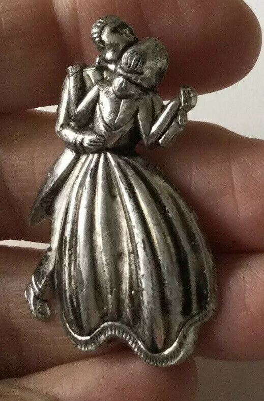 Retro Plastic Silver Colour Brooch. Dancing Couple. Very Lightweight. Retro