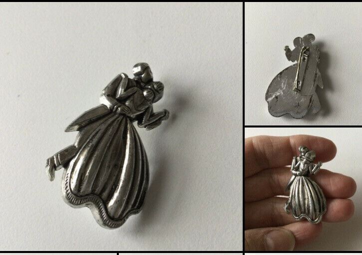 Retro Plastic Silver Colour Brooch. Dancing Couple. Very Lightweight. Retro