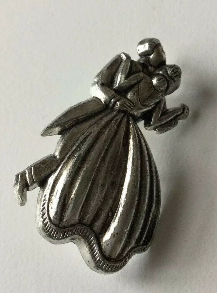 Retro Plastic Silver Colour Brooch. Dancing Couple. Very Lightweight. Retro