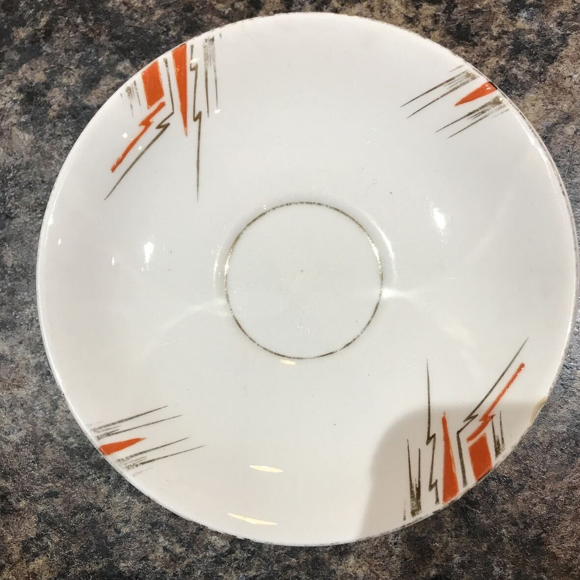 Spare Saucers Salisbury Elsia Design. Orange Art Deco Lightning. Soap Dish