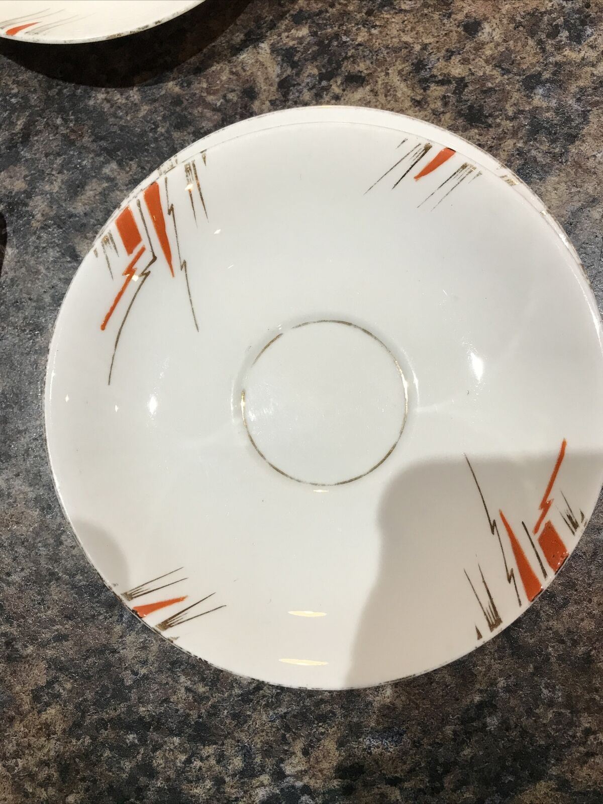 Spare Saucers Salisbury Elsia Design. Orange Art Deco Lightning. Soap Dish