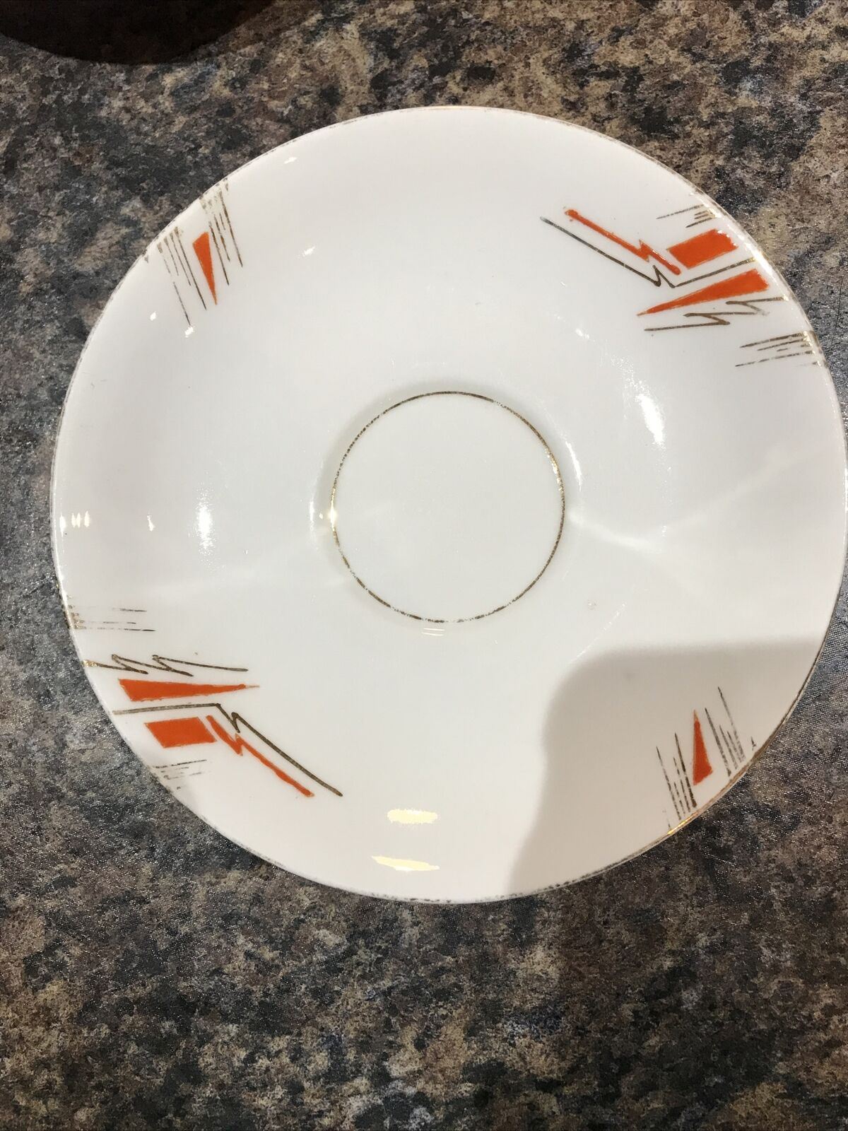 Spare Saucers Salisbury Elsia Design. Orange Art Deco Lightning. Soap Dish