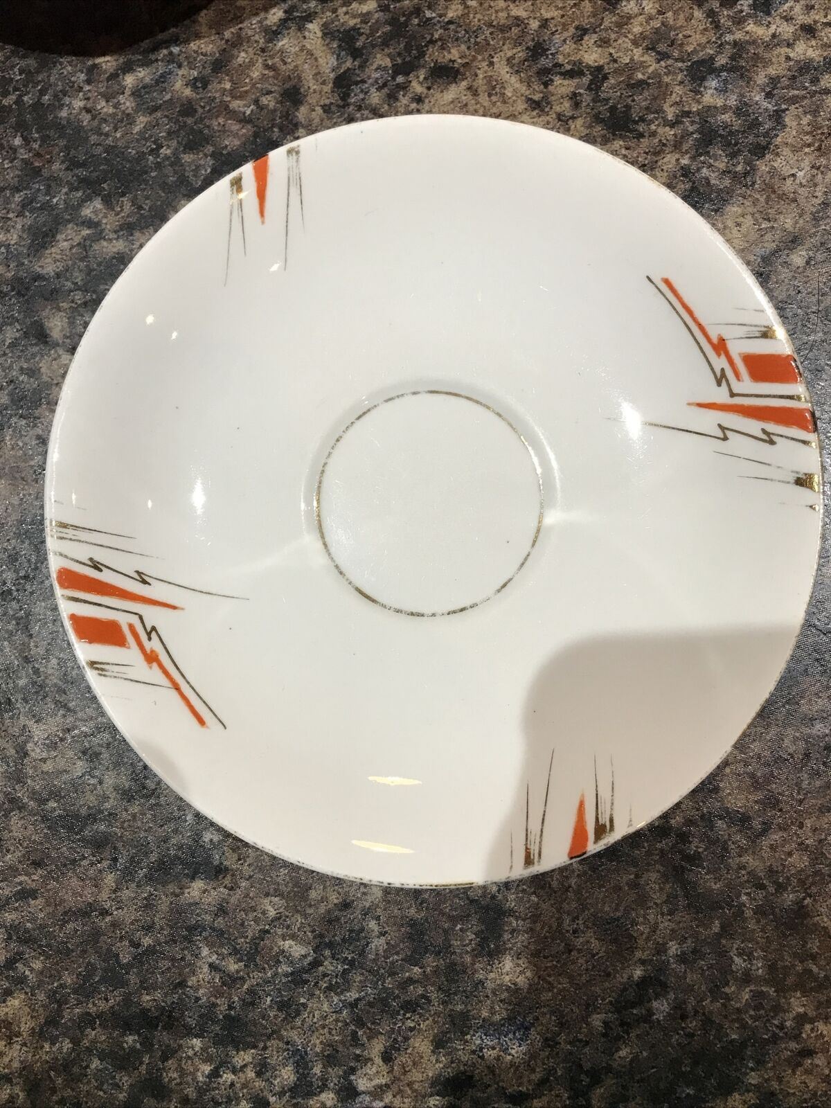 Spare Saucers Salisbury Elsia Design. Orange Art Deco Lightning. Soap Dish