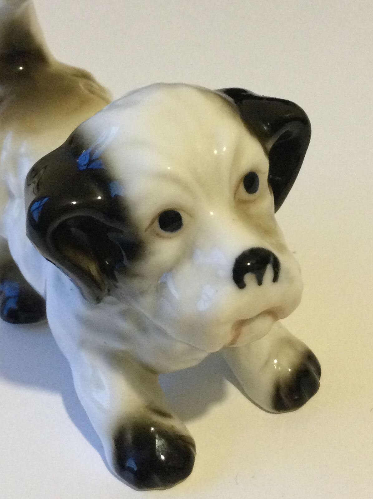 Puppy Ornament Figurine. Black And White Playing. Dog. Cute Vintage Retro 5cm