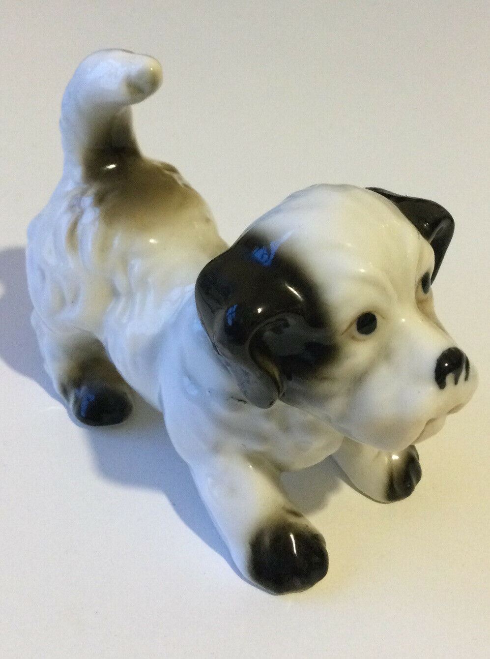 Puppy Ornament Figurine. Black And White Playing. Dog. Cute Vintage Retro 5cm