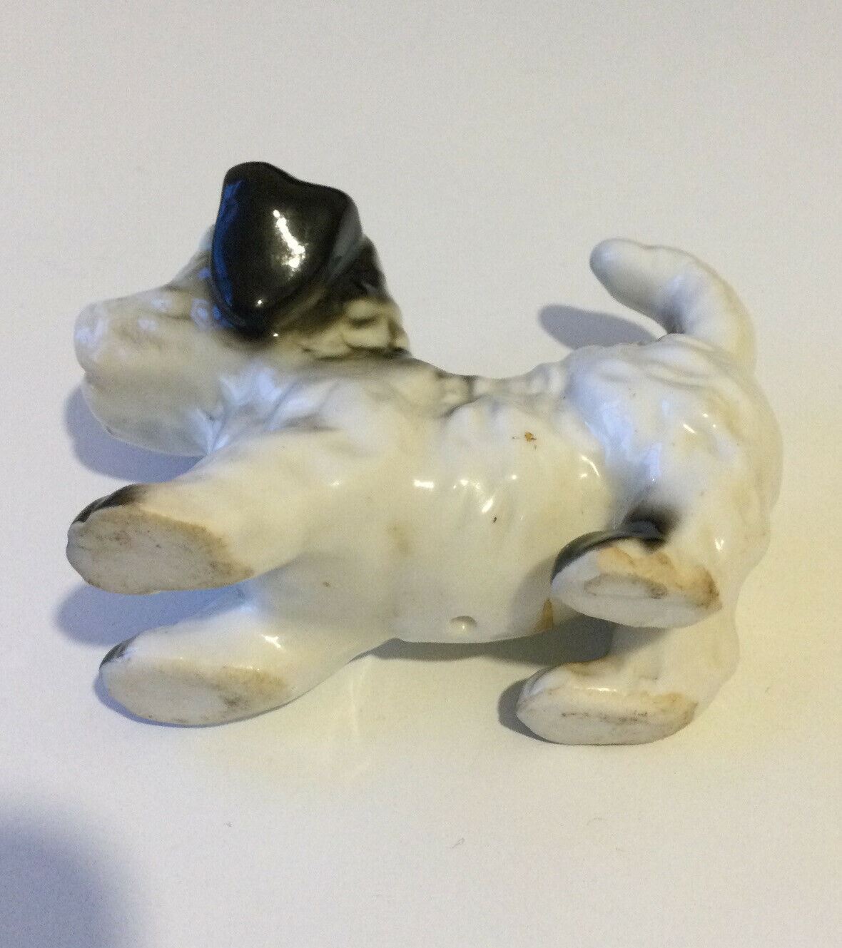 Puppy Ornament Figurine. Black And White Playing. Dog. Cute Vintage Retro 5cm