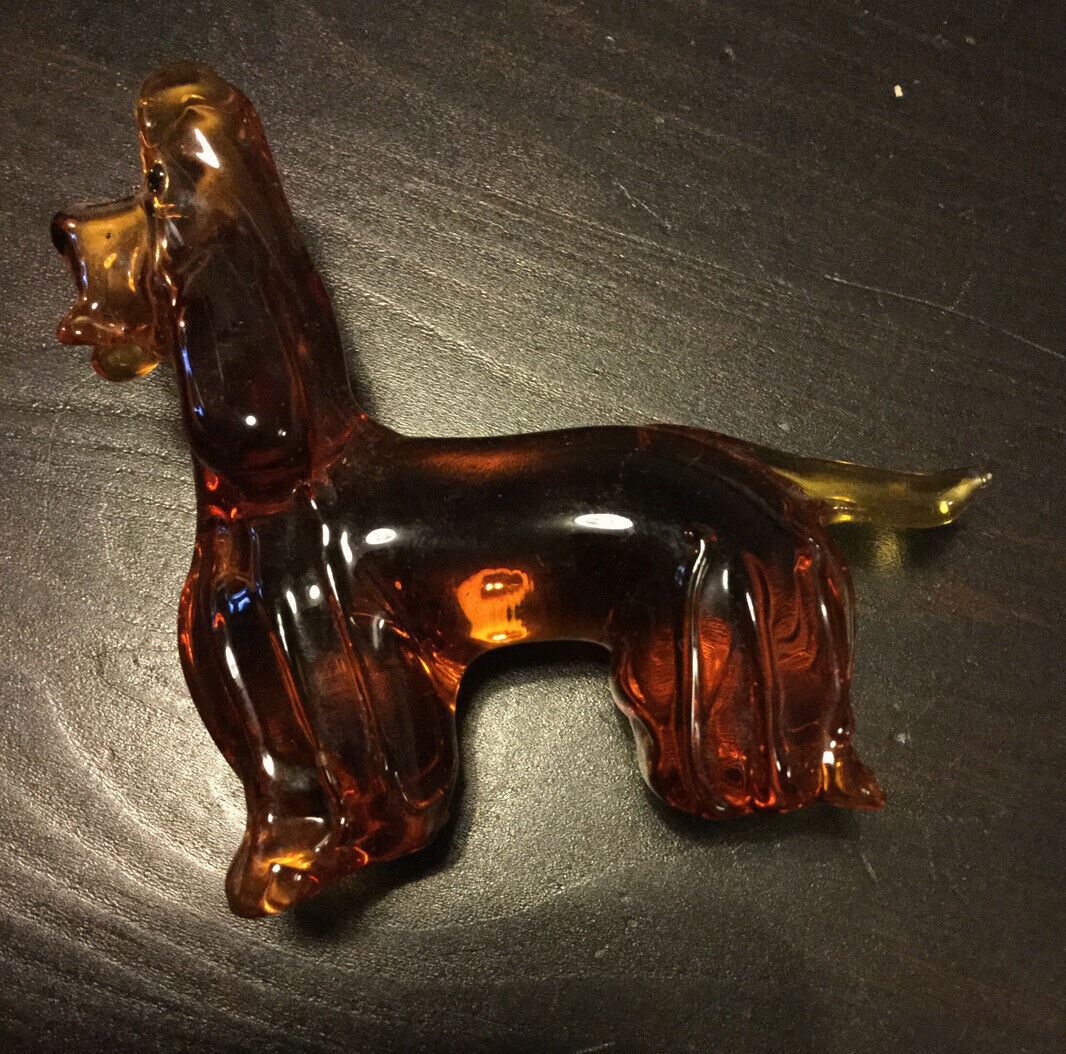 Amber Glass Dog Ornament. Poodle? Vintage. Solid. Retro Kitsch