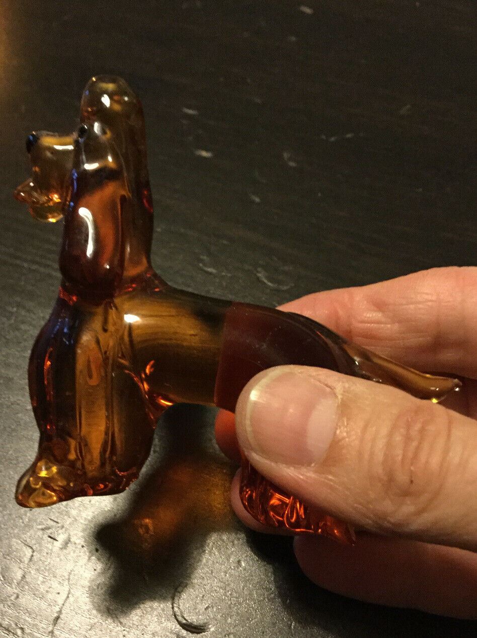 Amber Glass Dog Ornament. Poodle? Vintage. Solid. Retro Kitsch