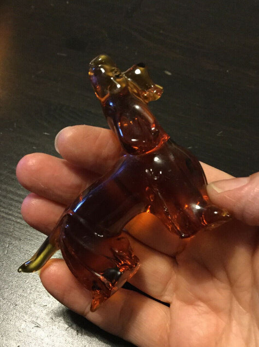 Amber Glass Dog Ornament. Poodle? Vintage. Solid. Retro Kitsch