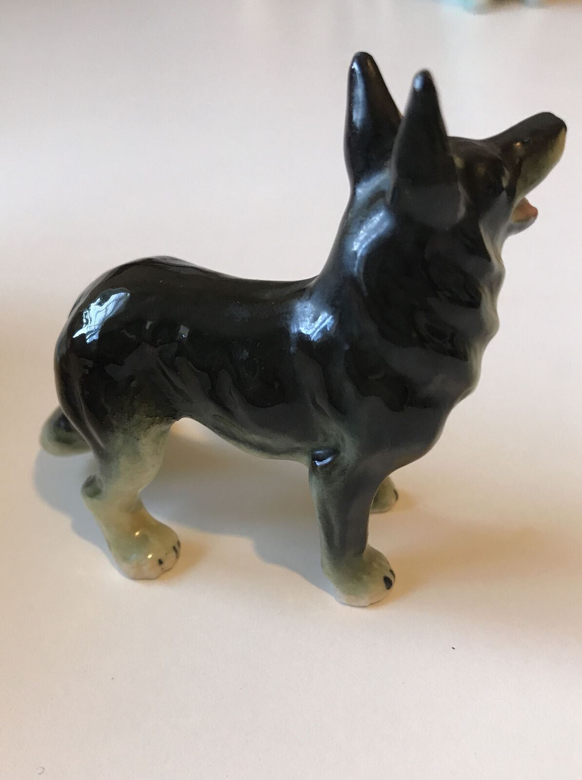 Mini Alsatian German Shepherd Dog Ornament Figurine. Tongue Out! 6cm High.