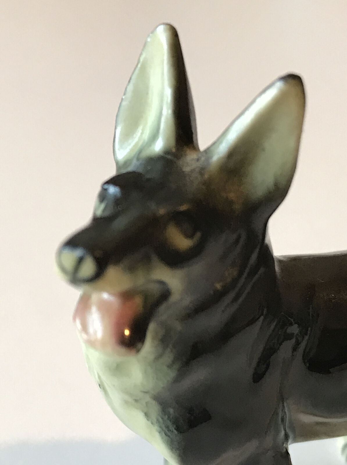 Mini Alsatian German Shepherd Dog Ornament Figurine. Tongue Out! 6cm High.