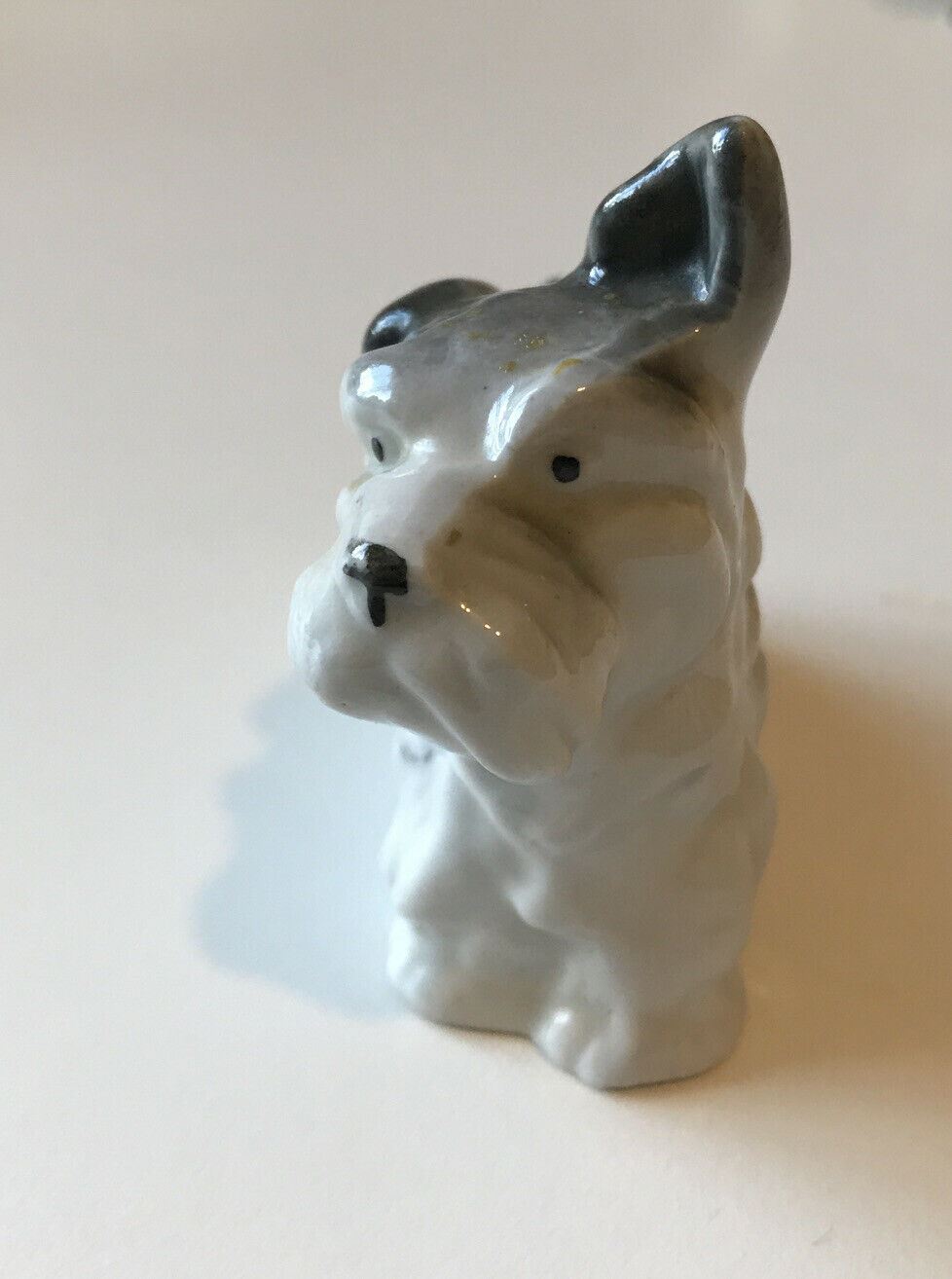 Cute Little Grey And White Terrier Dog Ornament Figurine. Ear Cocked. 6.5cm High