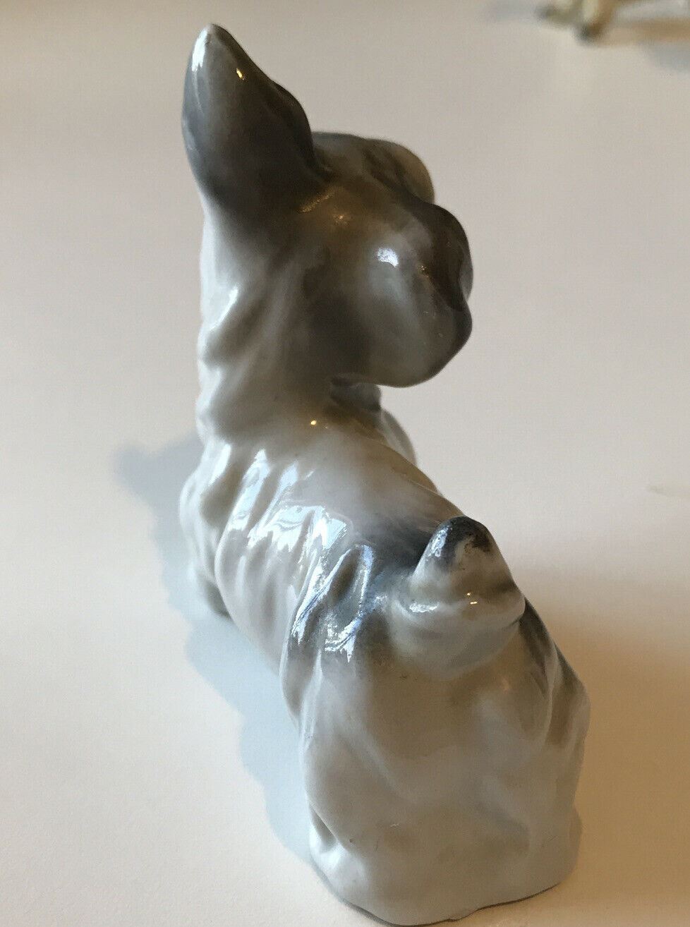 Cute Little Grey And White Terrier Dog Ornament Figurine. Ear Cocked. 6.5cm High