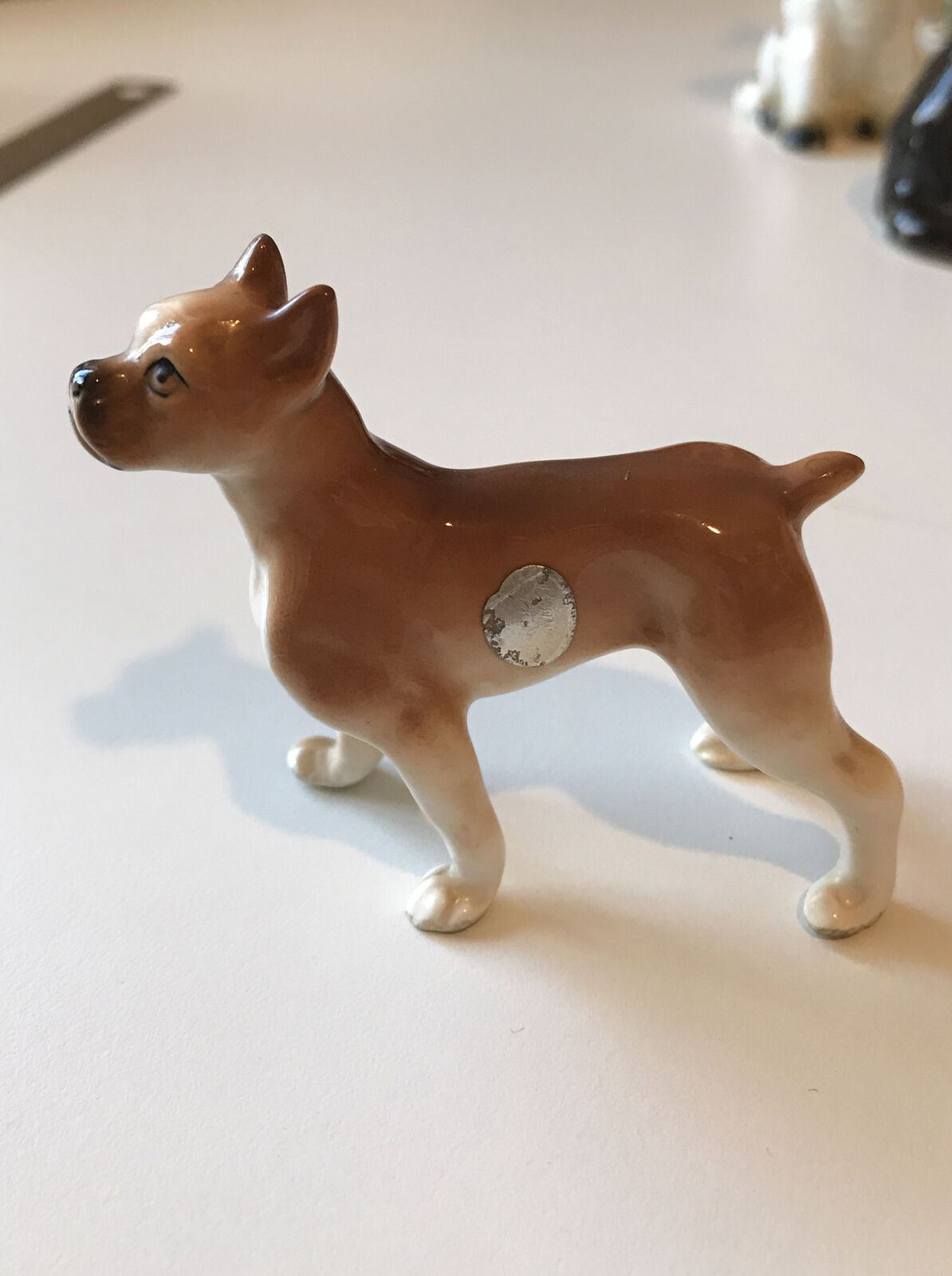 Small Boxer Dog Ornament Figurine. Standing. Approx 6cm. Nice Face.