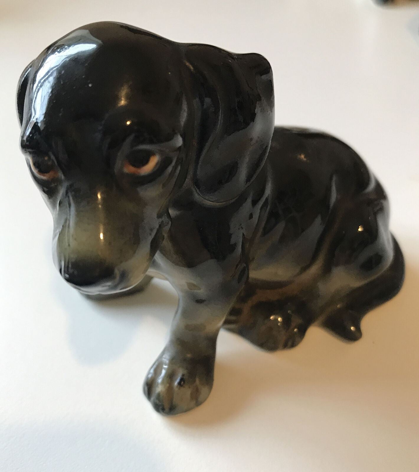 Cute Dog Puppy Ornament Figurine. Black And Tan. Approx 7cm