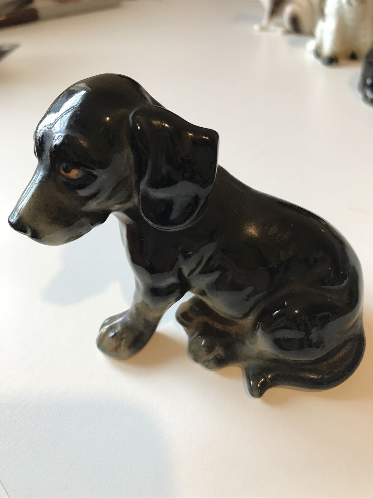 Cute Dog Puppy Ornament Figurine. Black And Tan. Approx 7cm