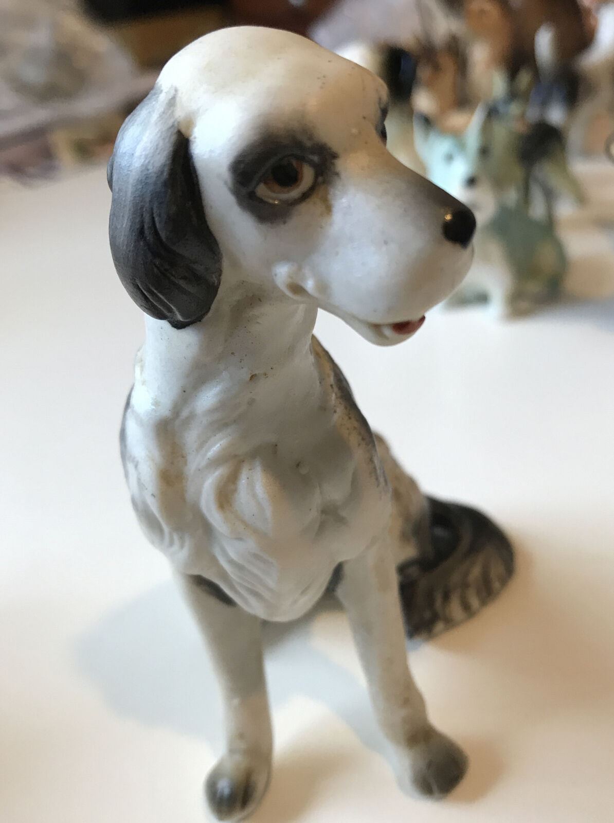 Spaniel Dog Black And White Ornament Figurine. Sitting. 10.5 Cm .