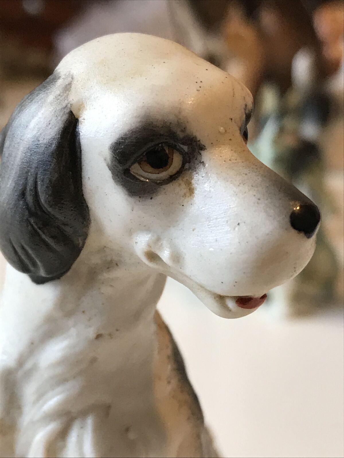 Spaniel Dog Black And White Ornament Figurine. Sitting. 10.5 Cm .