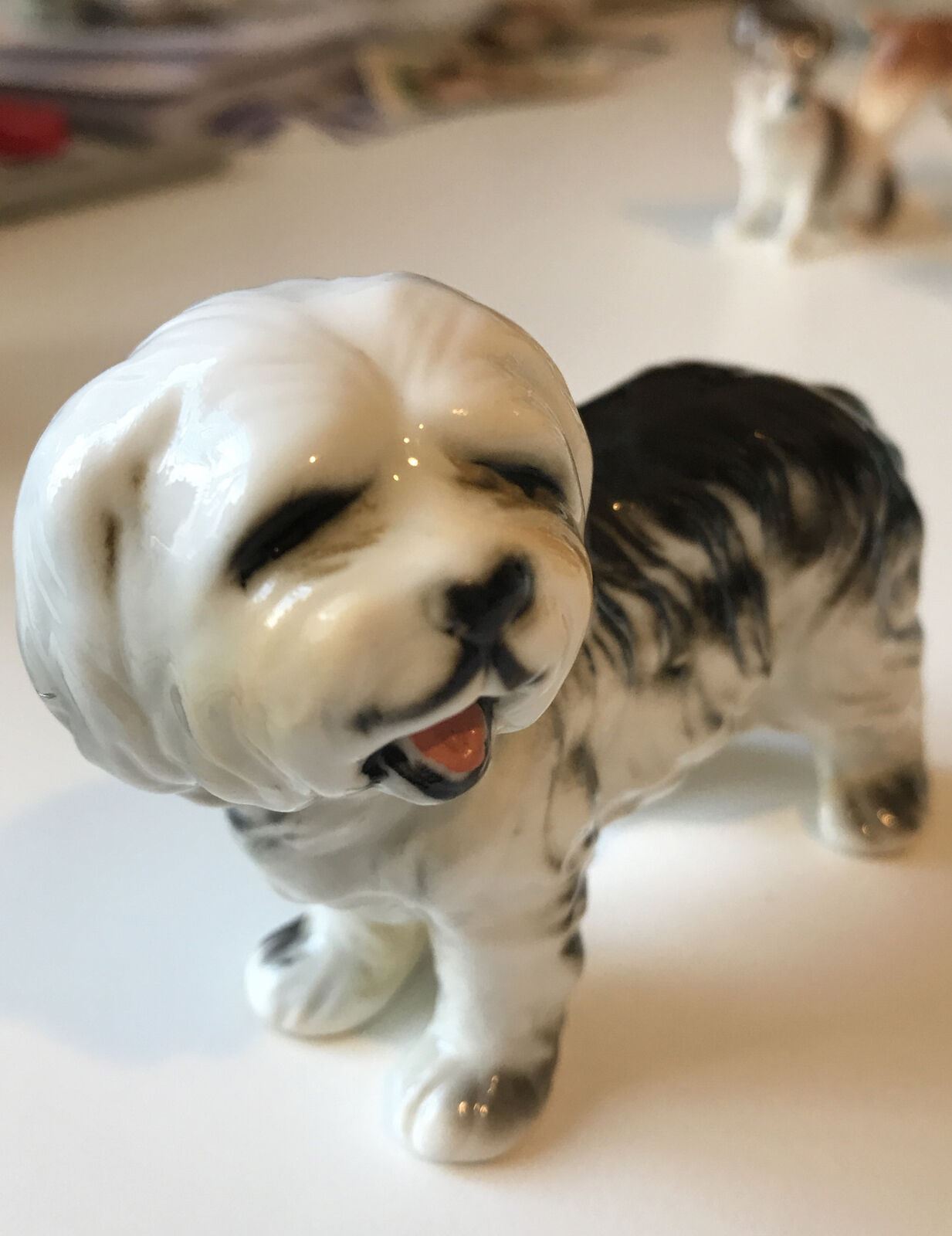 Cute Dog Ornament. Hair In Eyes Black And White. Floppy Ears. Approx 7cm. Shaggy