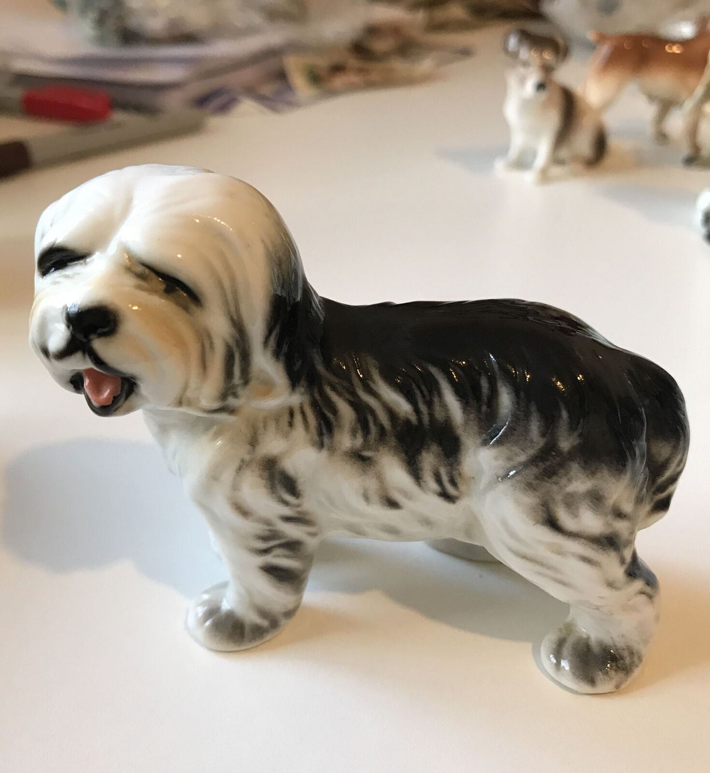 Cute Dog Ornament. Hair In Eyes Black And White. Floppy Ears. Approx 7cm. Shaggy