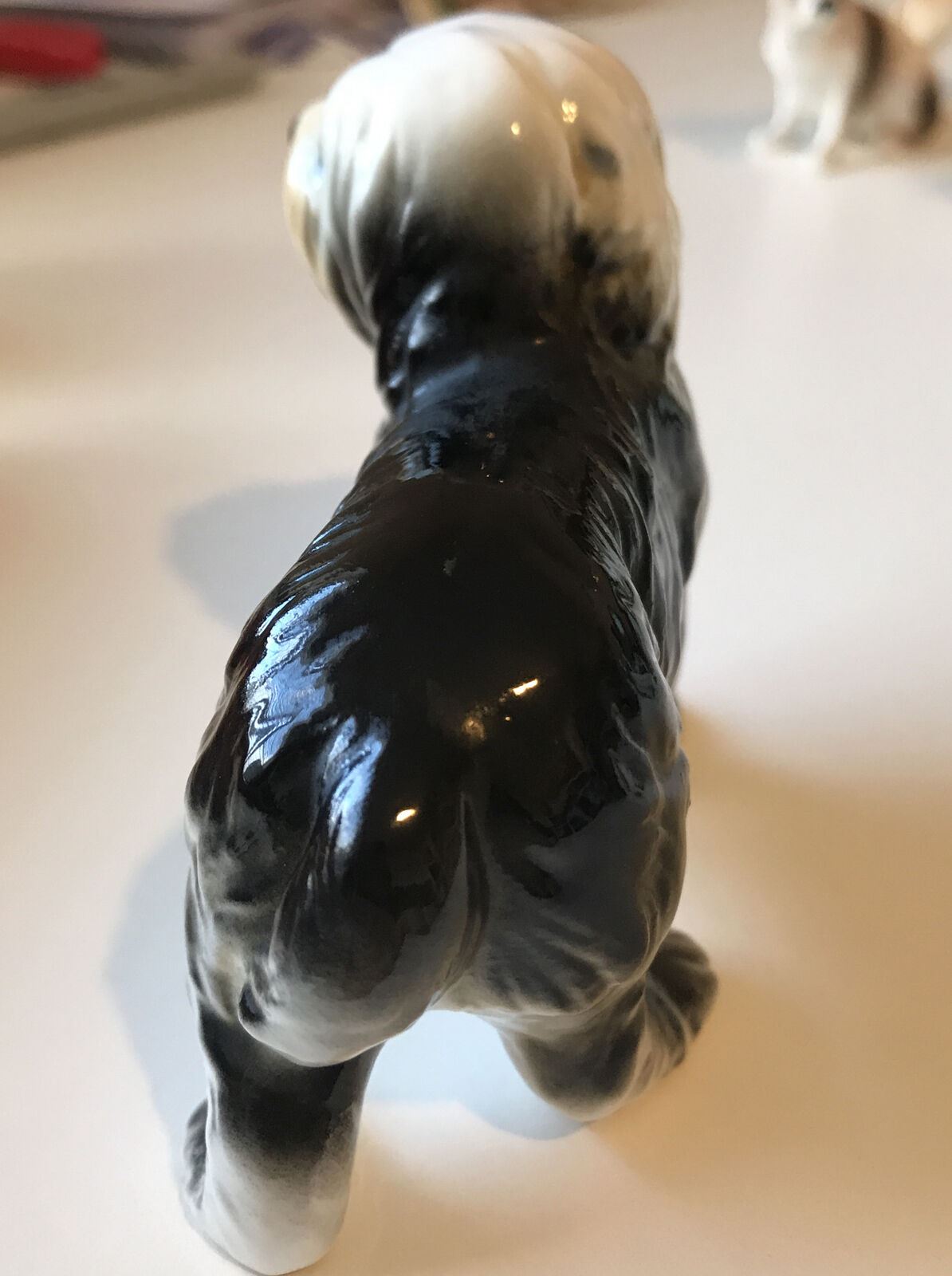 Cute Dog Ornament. Hair In Eyes Black And White. Floppy Ears. Approx 7cm. Shaggy