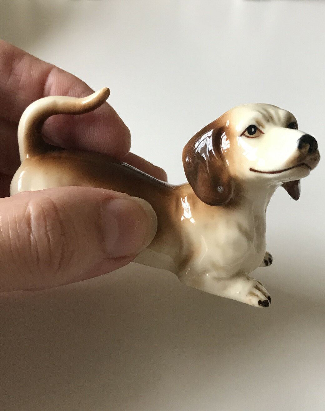 Sausage Dog Dachshund Figurine Ornament Playful. Playing. Approx 4.5cm Vintage