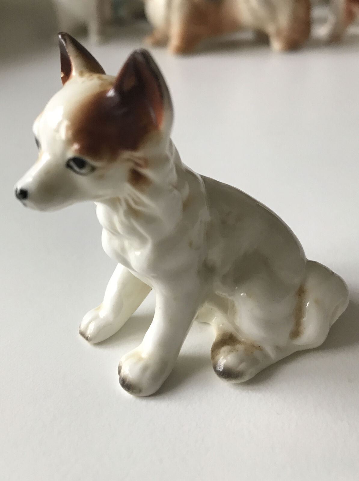 Sweet Little Chihuahua Dog Ornament Vintage. 5cm High. White With Brown Ears