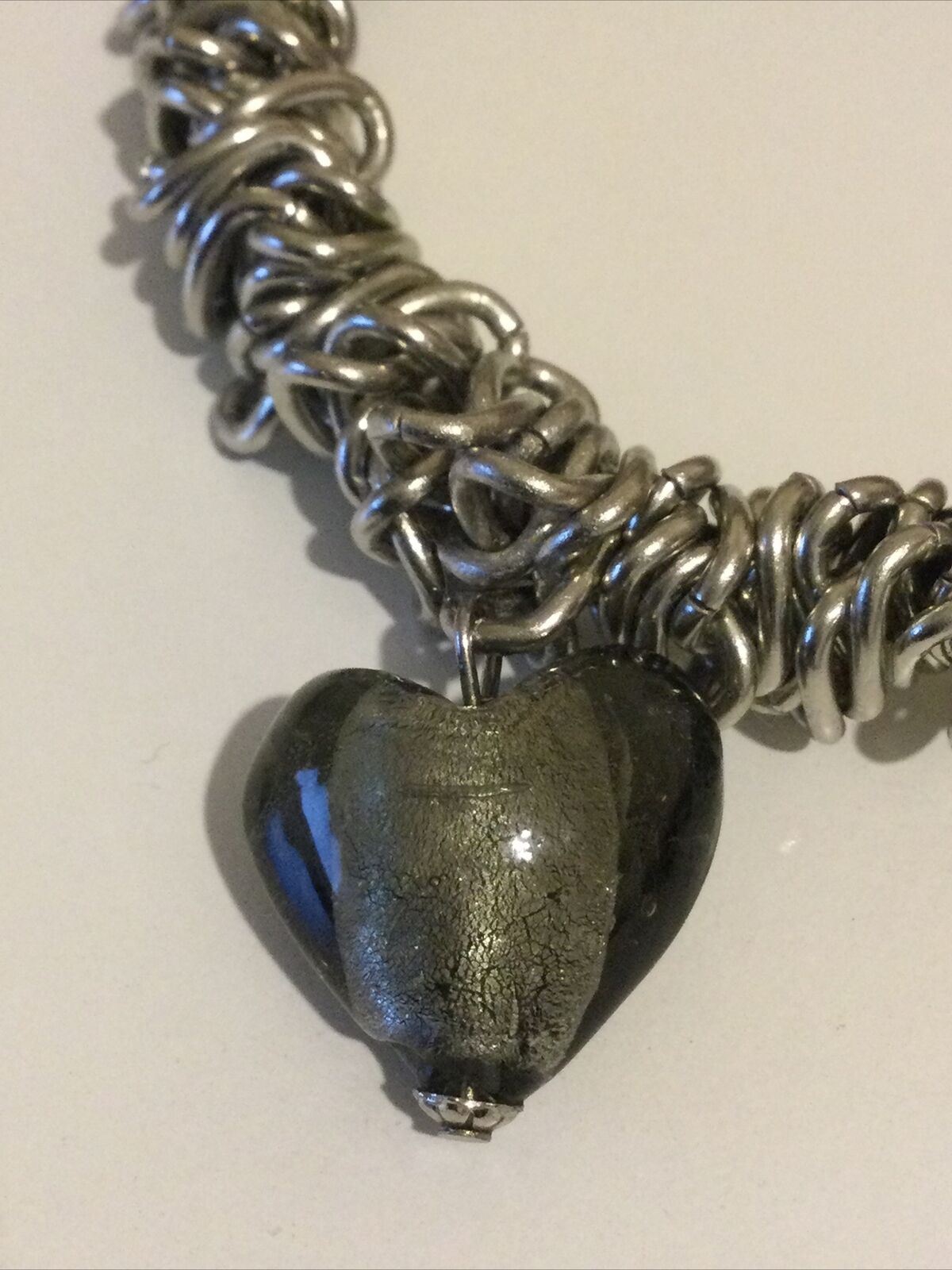 Heart Bead Bracelet. Silver Tone. Expanding. With Grey Glass Bead Great gift