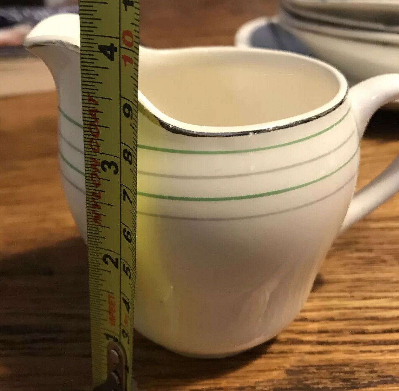 Vintage Retro Midwinter Small Jug. Cream With Green And Gold Stripes. Creamer 1940s 1950s Post War