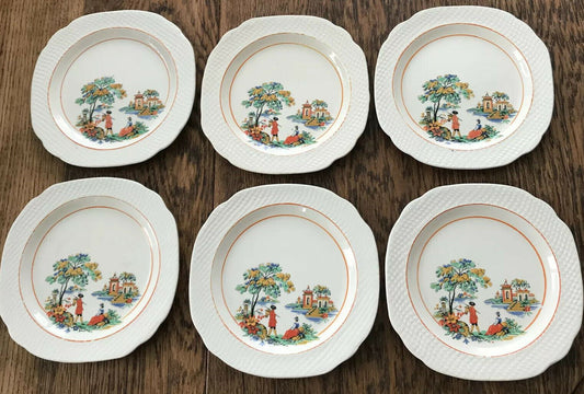 Set Of 6 X Tea Plates - Swinnertons Hampton - Vintage 30s/40s Art Deco - Chinese Scene