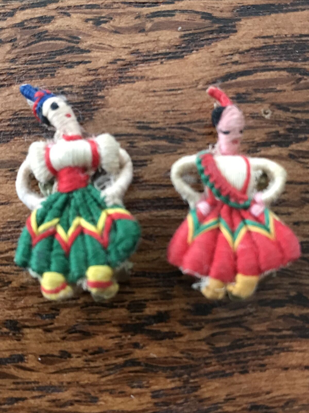 Kitsch Vintage Clip on Earrings Embroidered Guatamalan Worry Dolls south america