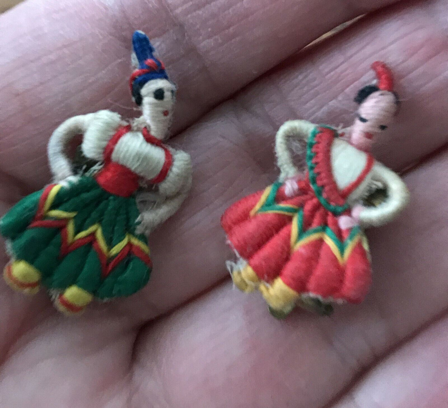 Kitsch Vintage Clip on Earrings Embroidered Guatamalan Worry Dolls south america