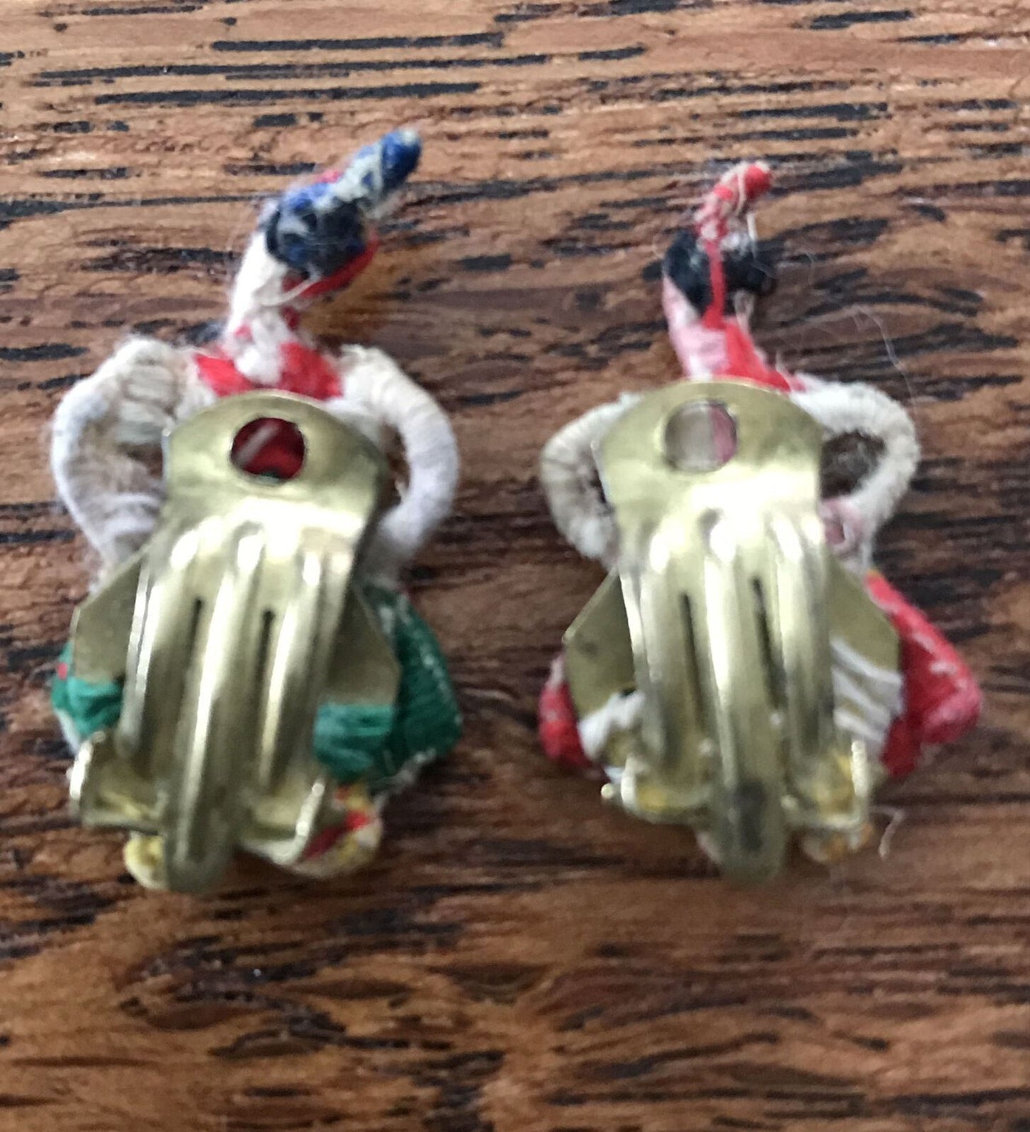 Kitsch Vintage Clip on Earrings Embroidered Guatamalan Worry Dolls south america