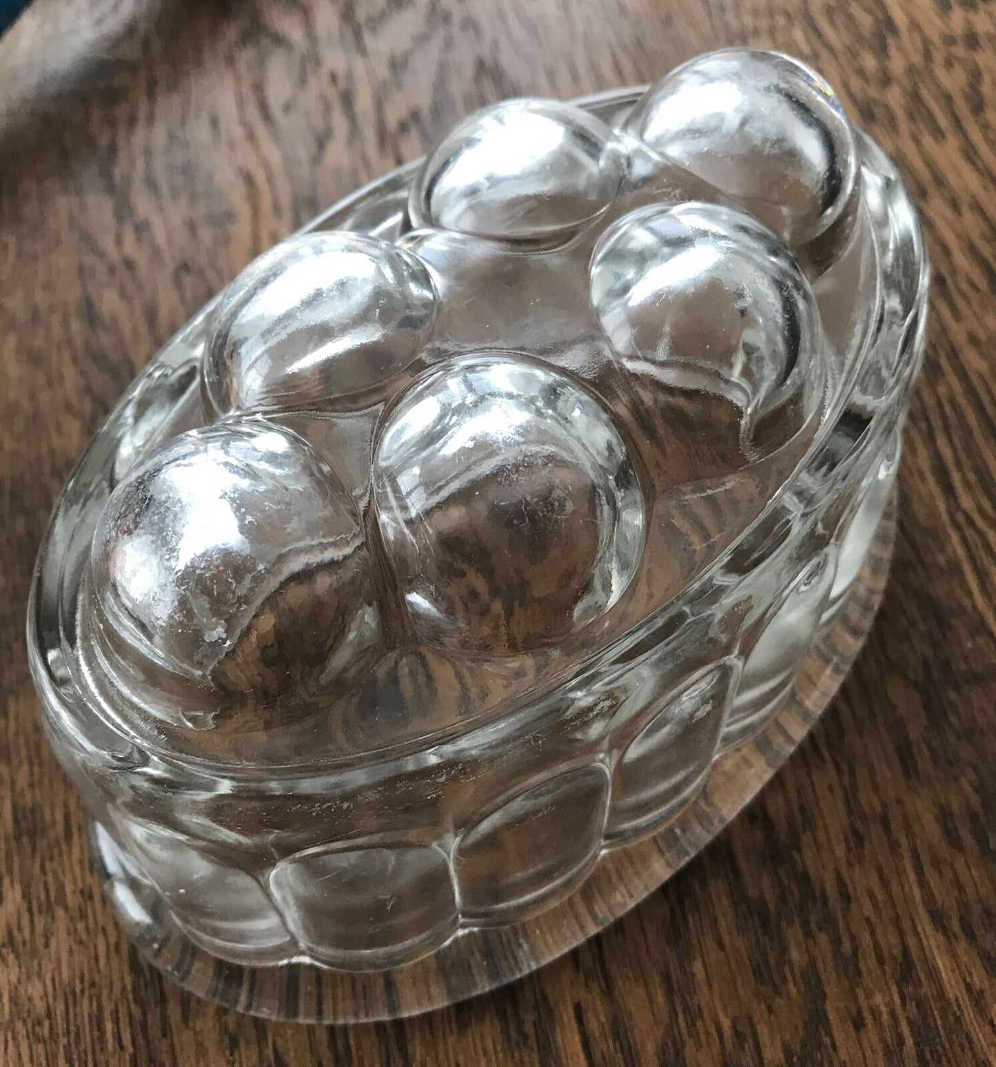 Vintage Clear Glass Oval Bubble Top 1pt Jelly Mould. Retro Collectible