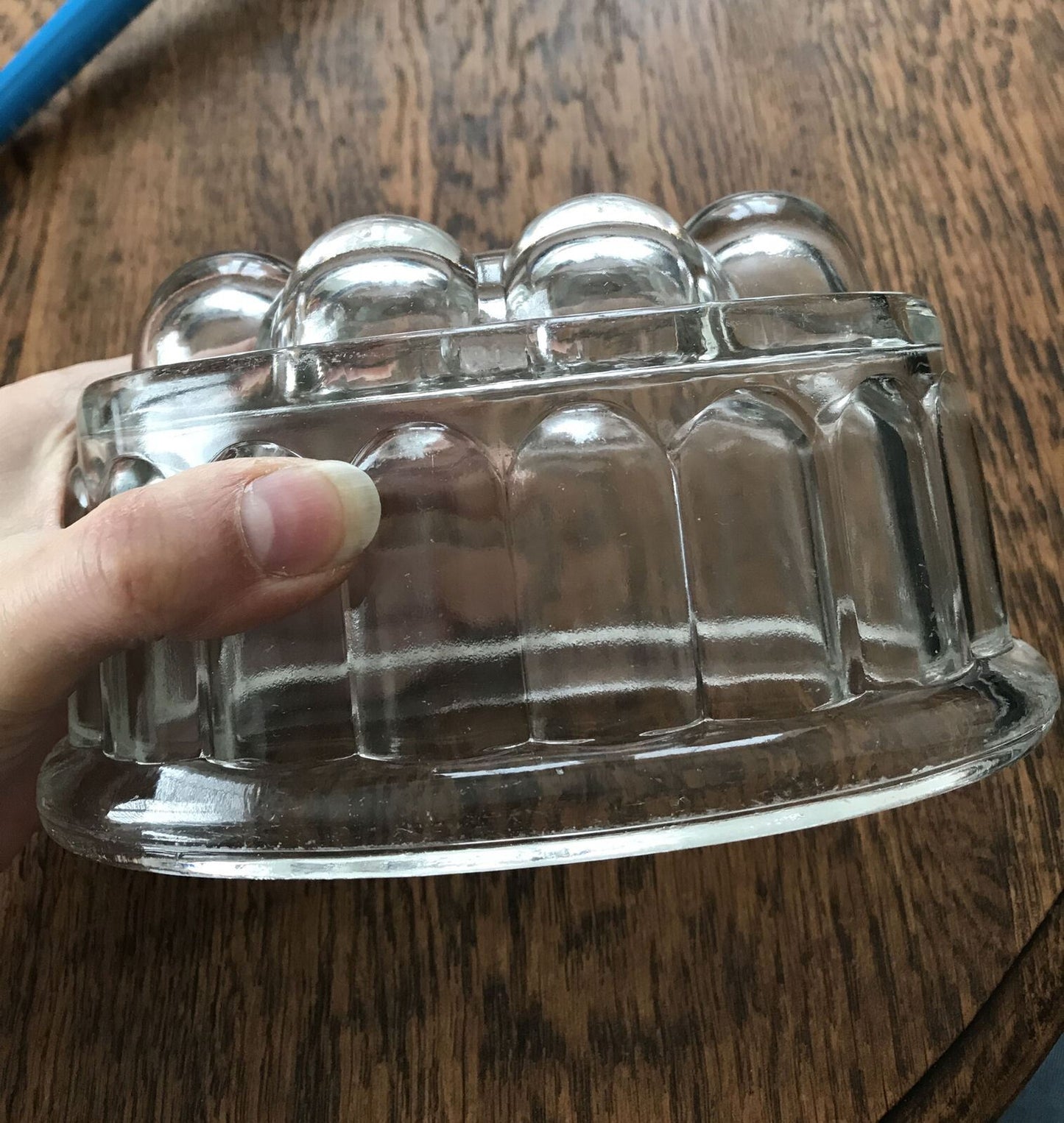 Vintage Clear Glass Oval Bubble Top 1pt Jelly Mould. Retro Collectible