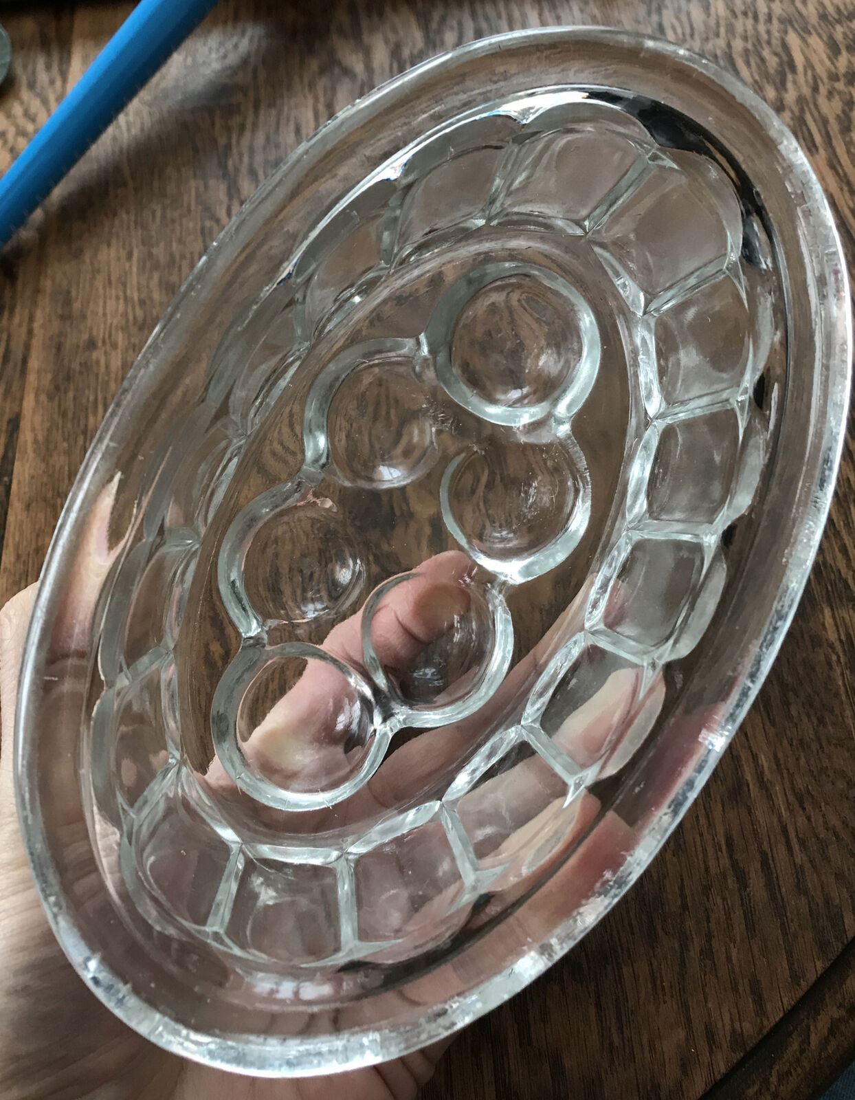 Vintage Clear Glass Oval Bubble Top 1 Pint Jelly Mould. Retro Collectible. Kitchenalia.