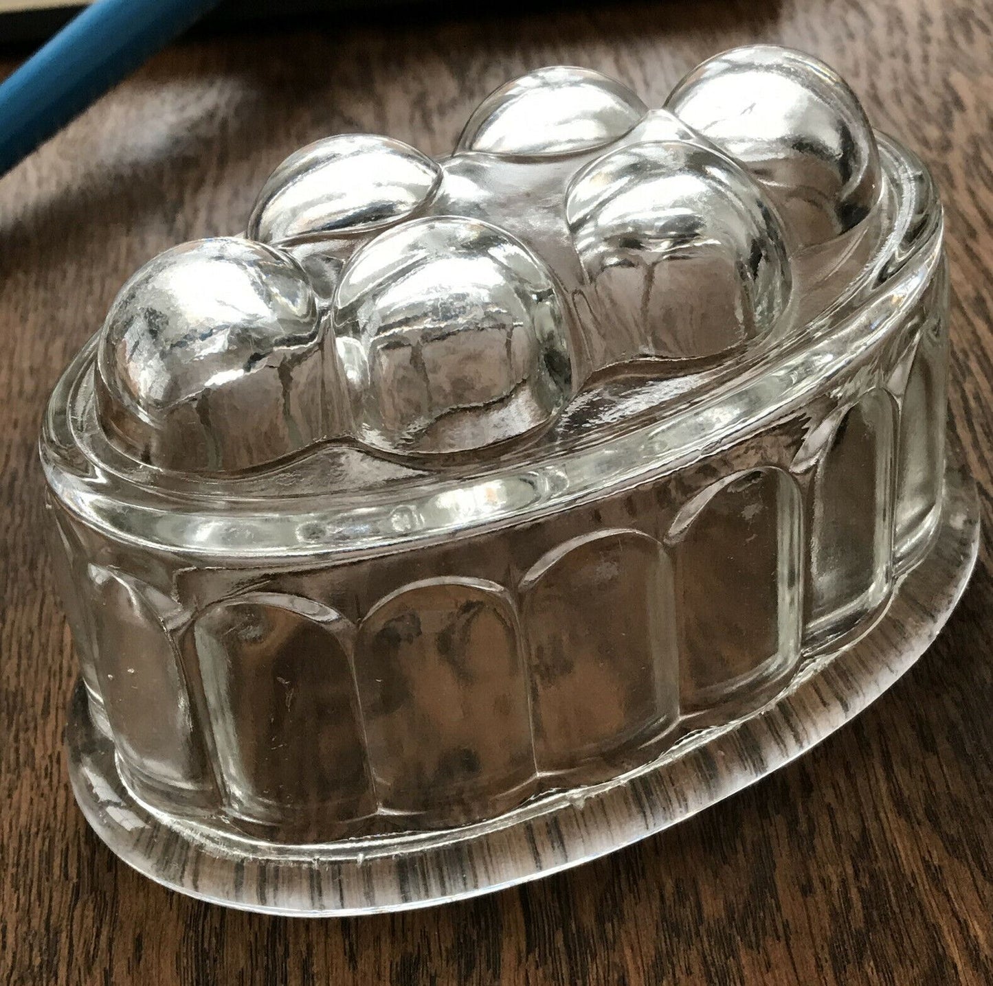 Vintage Clear Glass Oval Bubble Top 1 Pint Jelly Mould. Retro Collectible. Kitchenalia.