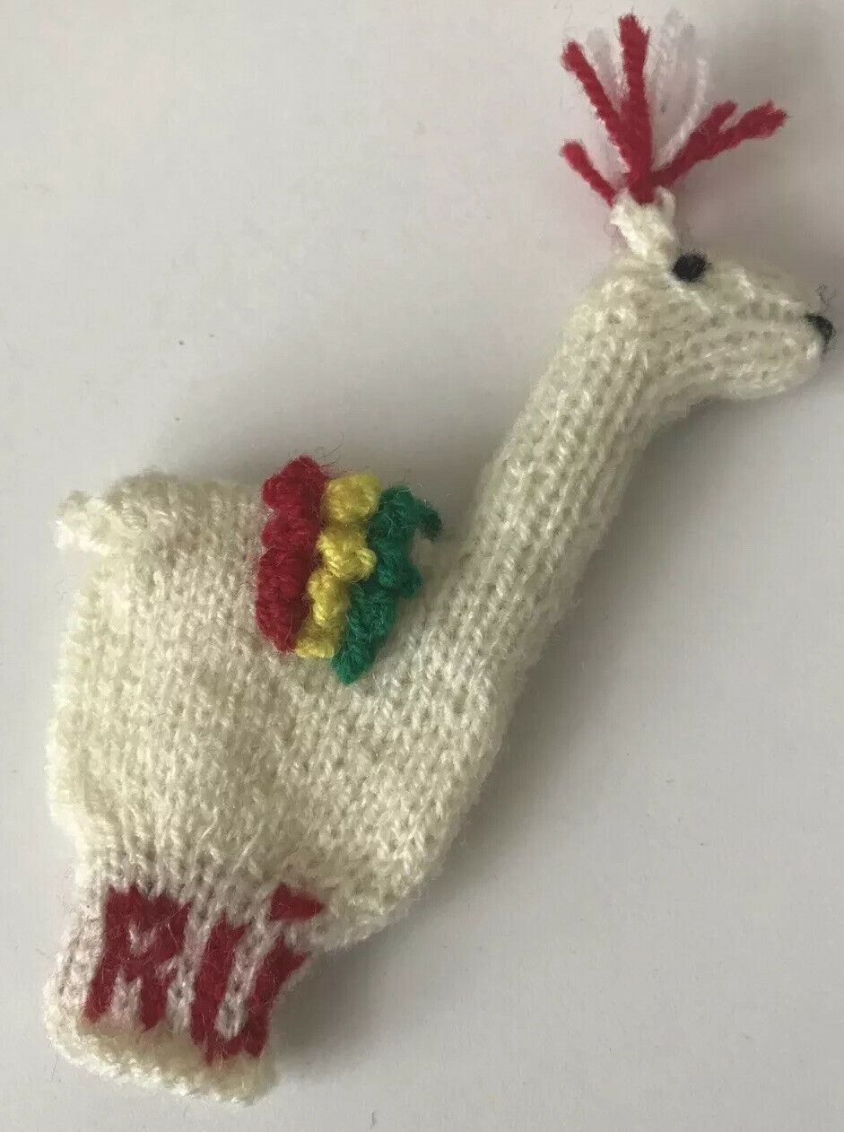 Llama Peru Knitted Finger Puppet. Cute Bright Sweet. Fun Kids Gift.